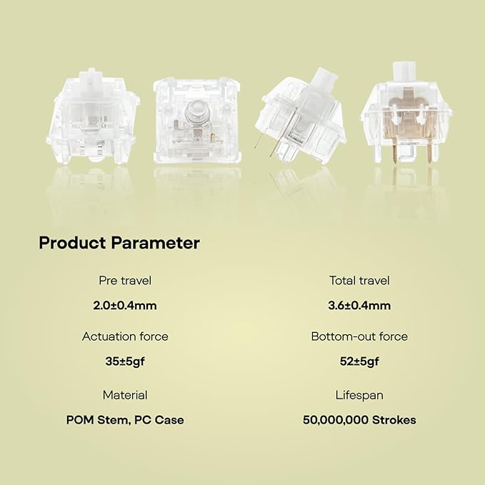 EPOMAKER Silent Mechanical Keyboard Switches Set - 35 Pieces Factory Pre-Lubed, 5-Pin Linear/Tactile Switches for Custom Mechanical Keyboards (Crystal(Tactile Silent))