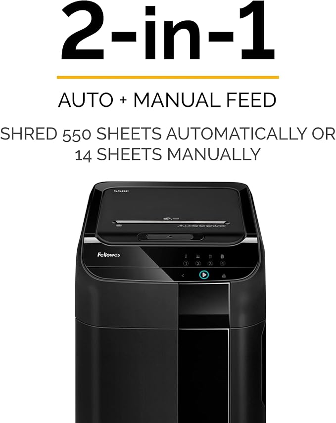 Fellowes AutoMax 550C Cross Cut, Auto Feed 2-in-1 Heavy Duty Commercial Paper Shredder with SilentShred (4963001)