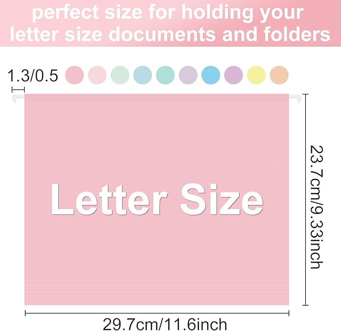 Hanging File Folders, 30 Pack Letter Size Hanging File folders with 1/5-cut Tabs, Stay Organized for Your Home and Office Bulk File, Documents and Paper, Macaron 10 Colors