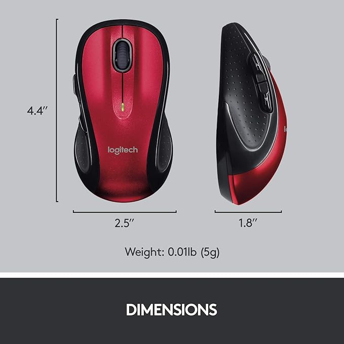 Logitech M510 Wireless Computer Mouse – Comfortable Shape with USB Unifying Receiver, with Back/Forward Buttons and Side-to-Side Scrolling - Red