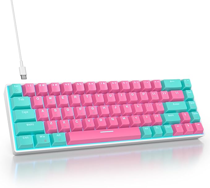 65 Percent Gaming Keyboard Mechanical with Linear Red Switch, 65% Wired Ultra-Compact Mini Pink Keyboard LED with PBT Keycaps for Ps4/Ps5/Xbox(68 Miami)