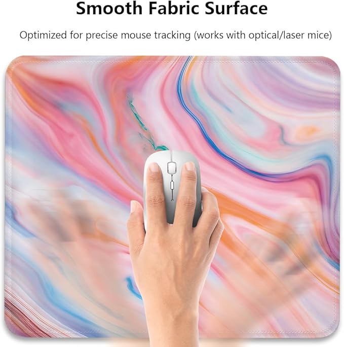 Fluid Watercolors‌ Mouse Pad 9.5"x 7.9", Reinforced Stitched Edges, Durable Anti-Slip Gaming & Office Mat Desk Decor, Abstract Mix Swirling Flowing Soft Pastel Design Print