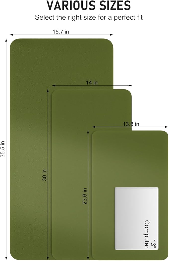 Desk Pad, 35.5" x 17" PU Leather Non-Slip Desk Mat Large Mouse Pad for Desktop, Waterproof Laptop Computer Writing Mat for Office, Home, Work, Gaming, Grass Green