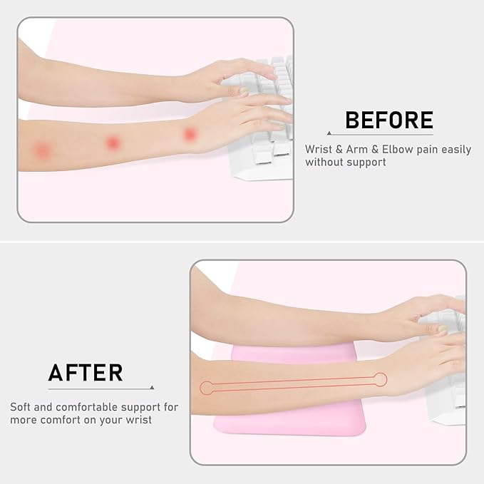 Leolee Elbow Rest Pads for Desk, Pink Ergonomic Wrist Rest Pad Arm Rest Pads with Memory Foam & Non-Slip Base, Armrest Cushion Support Pad Relieve Elbow and Wrist Pain for Computer, Office, 2 Packs