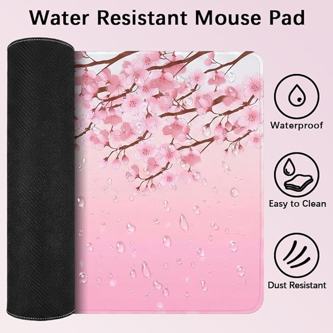 11.8x23.6 Inches Large Gaming Mouse Pad Mat with Stitched Edge Non-Slip Rubber Base Washable Resilient for Office Computers Laptop Table Mouse Pads Mats Accessory (Pink Flowers)