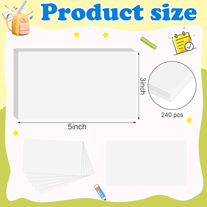 240 Count White Blank Index Cards 3x5 Inch Flash Cards Flashcards Heavyweight Note Cards for Studying School Office Supplies