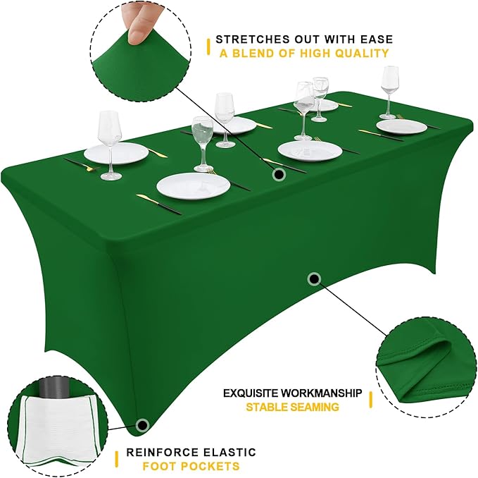 Smiry 2 Pack Spandex Table Cloth 4FT, Elastic Fitted Stretch Tablecloths, Washable and Wrinkle Free Rectangular Patio Table Cover for Outdoor, Wedding, Banquet (Emerald Green, 48Lx30Wx30H Inch)