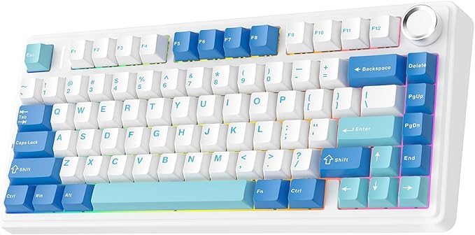 EPOMAKER x Aula F75 Ultra Wireless Gaming Keyboard with Knob, 10000mAh, Hot Swap, RGB, PBT Keycap, Creamy Sound, VIA, 75% Mechanical Keyboard for Win/Mac (Blue, Reaper)