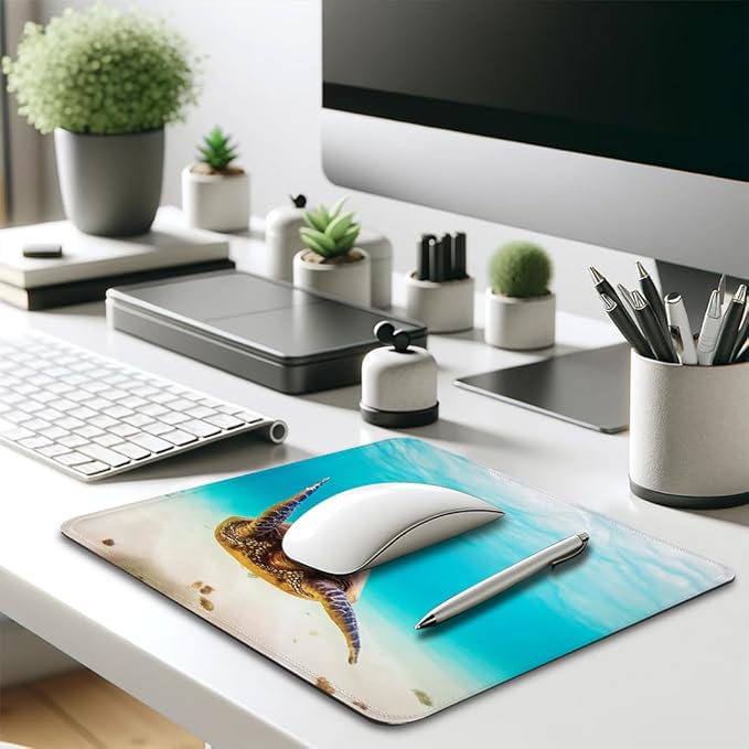 Sea Turtle Mouse Pad 9.5"x 7.9", Reinforced Stitched Edges, Durable Anti-Slip Gaming & Office Mat Desk Decor, Nature Ocean Animal Hawaiian Underwater Scuba Diving