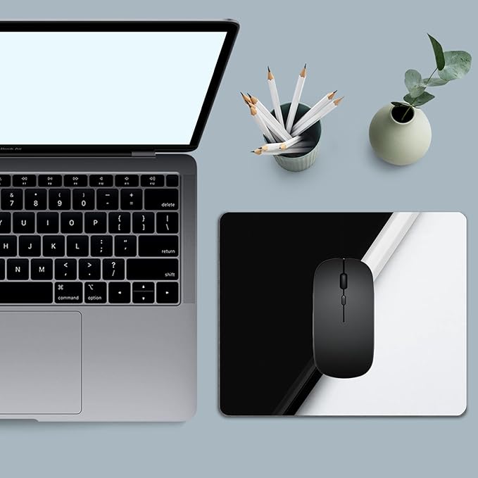 Mouse Pad, Square Mousepad, Personalized Premium-Textured, Non-Slip Rubber Base Mouse Mat, Waterproof Gaming Mouse Pad for Wireless Mouse, Computers, Laptop, Office, Home (Black and White)