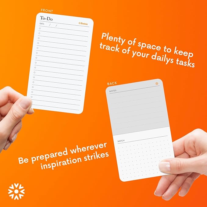 Notsu To Do List Grid Index Cards 3x5 | 50 Task Planner Foldable Vertical Notecards with Rounded Corners