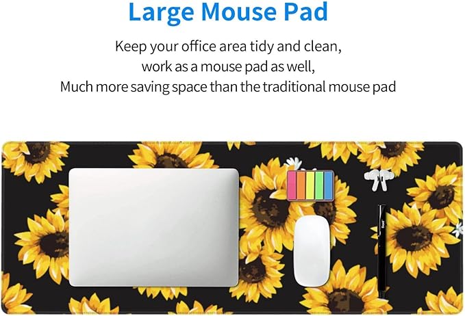 Sunflower Mouse Pad Extended Large Gaming Mousepad XL Big Long Oversized Desk Mat Stitched Edges 31.5 X 11.8 Inch for Home Office