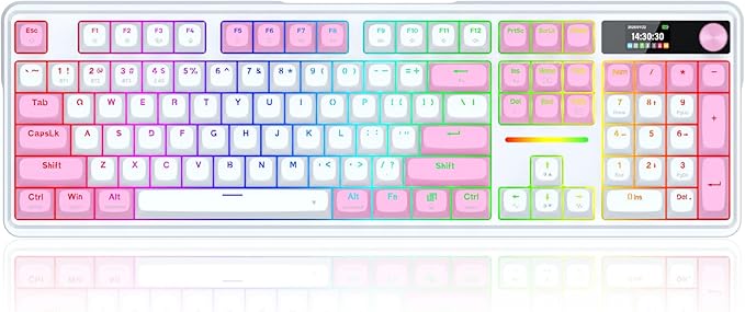 Redragon K762 Wireless Gasket Gaming Keyboard w/Hype Screen & Knob, 104 Keys Mechanical Keyboard, Easy-Control 1.14’’ TFT Info Display, 5-Layer Noise Dampening, Round PBT Keycaps, Custom Linear Switch