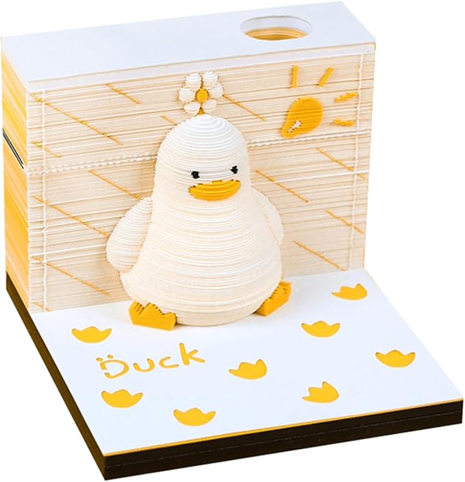 3D Memo Pad with Lights, Lucky Duck 3D Notepad Paper Art Non-Sticky Post Notes, 3D Paper Carving DIY Notes Notepad Creative Decoration Gift
