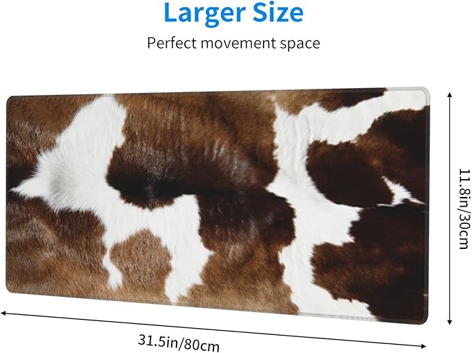 Cow Print Mouse Pad Extended Large Gaming Mousepad XL Big Long Oversized Desk Mat Stitched Edges 31.5 X 11.8 Inch for Home Office Black25