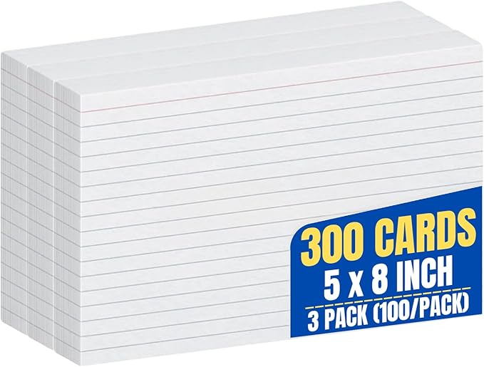 1InTheOffice Index Cards 5x8 Ruled, White Ruled Index Cards, 5" x 8" 100/Pack, 3 Pack