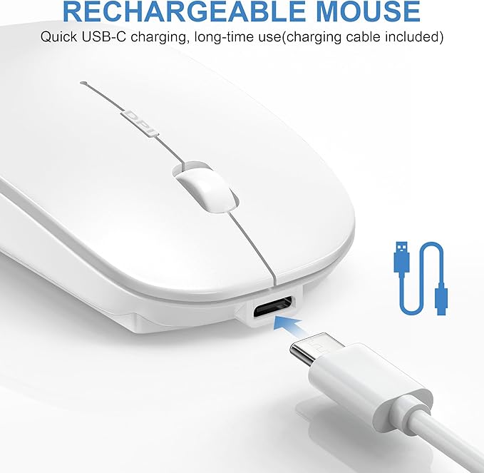 Bluetooth Wireless Mouse for MacBook Air Mac Pro Laptop Computer iPad Pad PC Laser Optical Rechargeable Mini Slim Silent Mouse Widely Used Desktop Hp iMac (White)