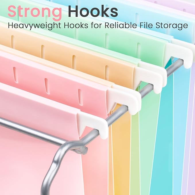 Sooez Tear-Resistant Plastic Hanging File Folders Letter Size, 25 Count File Organizer Suitable for File Cabinet Filing Cabinets, 1/5-cut Adjustable Tabs for Office, School, Pastels Colors, Pink