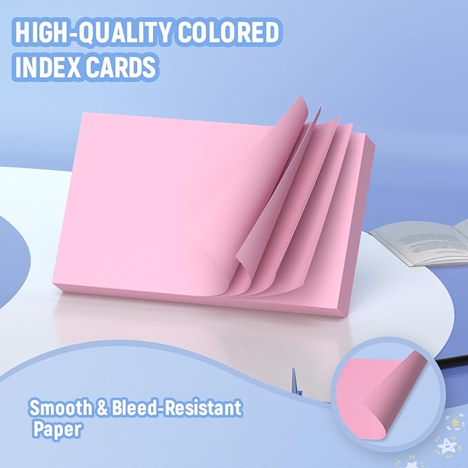 Colored Blank Index Cards 3x5, 600 Pcs 3x5 Index Cards, Double-Sided Blank Flash Cards, Heavy Bright Note Cards 3 x 5, 6 Colors Flashcards for Studying, Colored Notecards for Office, School, and Home