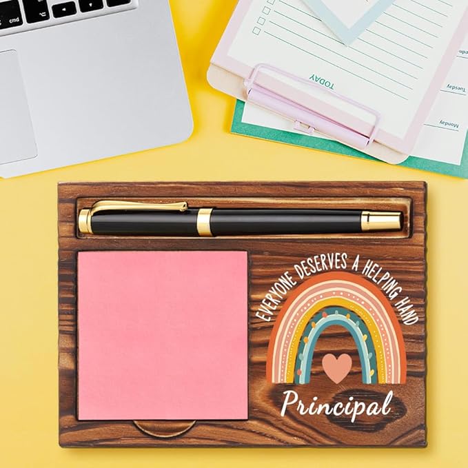 Principal Appreciation Sticky Note Holder Gift, Inspirational Office Desk Decor for School Principal, Christmas Thank You Gift from Teacher Staff, Self-Stick Memo Pad Stand YB371