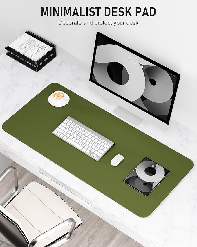 Desk Pad, 35.5" x 17" PU Leather Non-Slip Desk Mat Large Mouse Pad for Desktop, Waterproof Laptop Computer Writing Mat for Office, Home, Work, Gaming, Grass Green
