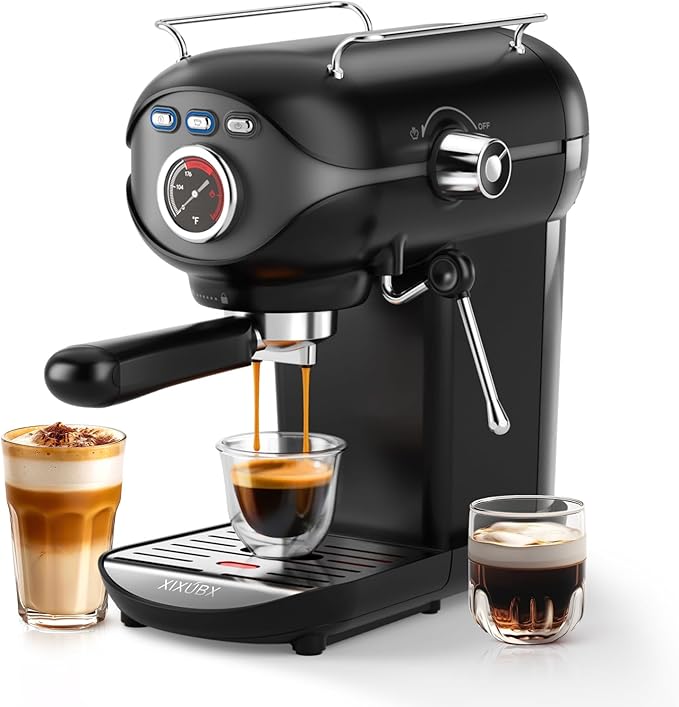 XIXUBX Espresso Machine, 20Bar Compact Espresso Maker with Milk Frother, PID Temperature Control, Low Vibration Coffee Maker for Small Kitchen, Home, Brews Latte, Cappuccino
