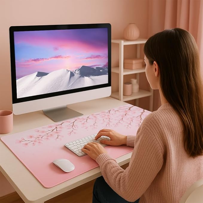 11.8x23.6 Inches Large Gaming Mouse Pad Mat with Stitched Edge Non-Slip Rubber Base Washable Resilient for Office Computers Laptop Table Mouse Pads Mats Accessory (Pink Flowers)