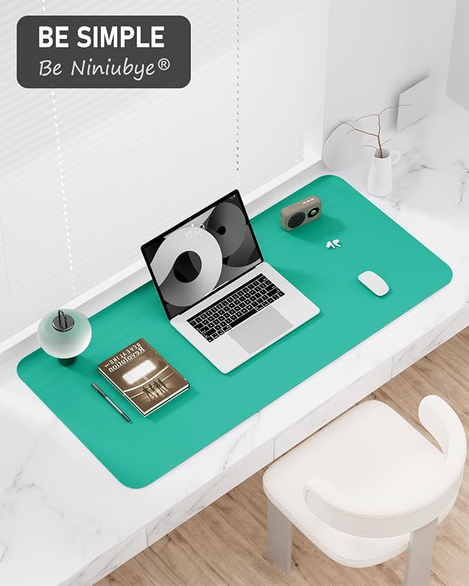 Desk Pad, 35.5" x 17" PU Leather Non-Slip Desk Mat Large Mouse Pad for Desktop, Waterproof Laptop Computer Writing Mat for Office, Home, Work, Gaming, Light Green