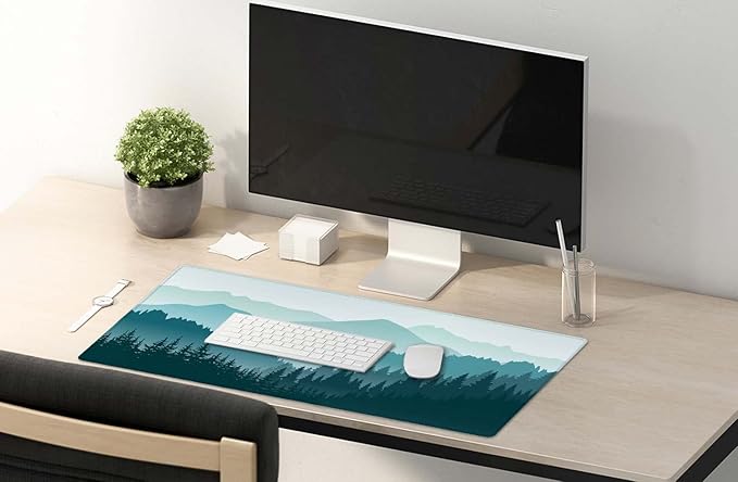 Large Mouse Pad, Full Desk XXL Extended Gaming Mouse Pad 35.5" X 15.7", Waterproof Desk Mat with Stitched Edge, Non-Slip Laptop Computer Keyboard Mousepad for Office & Home, Green Mountain Landscape