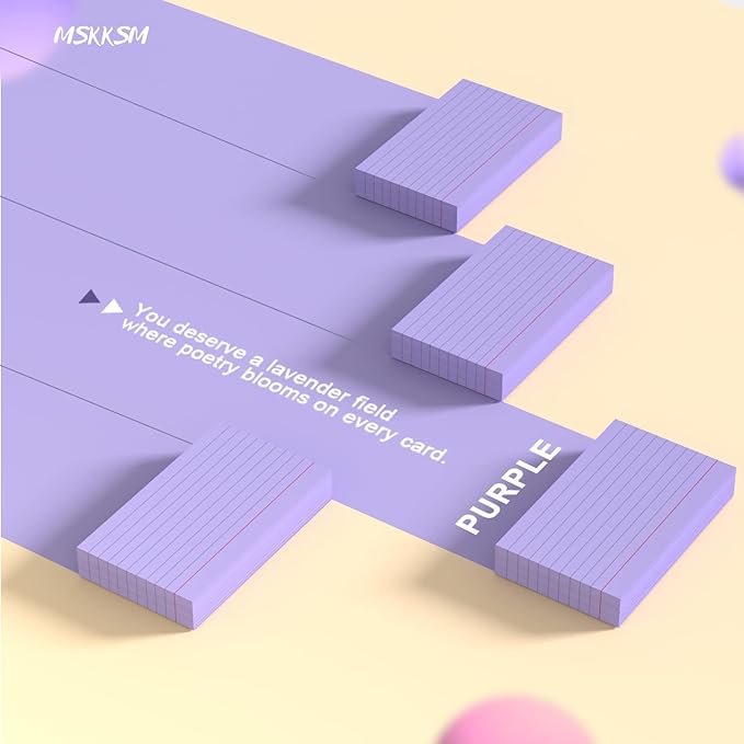 Purple Index Cards 3x5 Inch - 200 Count, Ruled Index Flash Cards for Studying, 180GSM Purple Note Cards 3x5 Lined Index Cards, Flashcards 3 x 5 Notecards Lined College Ruled Study Card for Offices