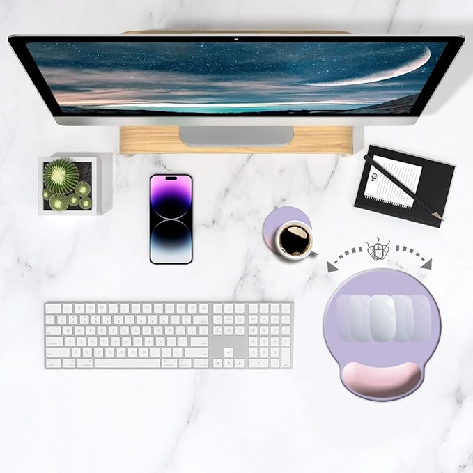 DOOKE ErgoComfort Wrist Rest Mouse Pad-Ergonomic Office Mousepad with Wrist Support-Non-Slip, Design Desk Accessories Mat for Home&Game Decor Pink Purple