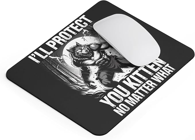 Funny Ill Protect You Kitten No Matter What Meme Mousepad Wolf And Cat Joke Desk Mat Non Slip Rubber Base Office Humor Gift For Coworkers Friends Cute Animal Work Desk Accessory