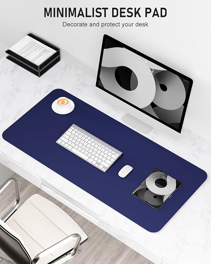 Desk Pad, 23.6" x 13.8" PU Leather Non-Slip Desk Mat Large Mouse Pad for Desktop, Waterproof Laptop Computer Writing Mat for Office, Home, Work, Gaming, Violet Blue