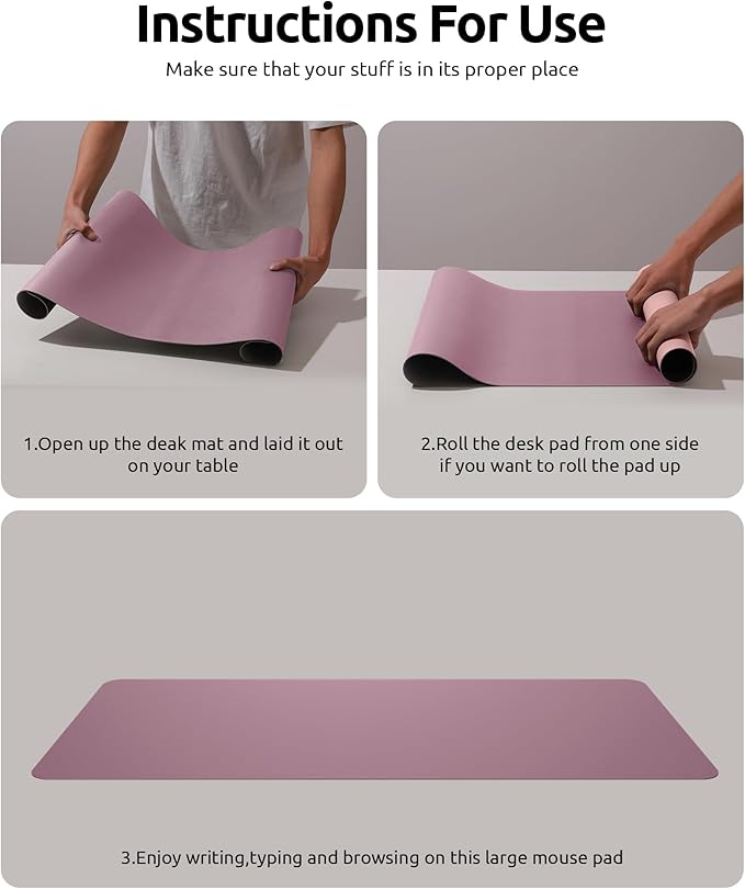 YSAGi Desk Pad, Desk Mat, Dual-Sided Desk Pad, 31.5" x 15.7" Laptop Leather Desk Pad Protector, Desk Blotter for Keyboard and Mouse, Waterproof Desk Writing Pad for Office and Home (Dark Pink+Pink)