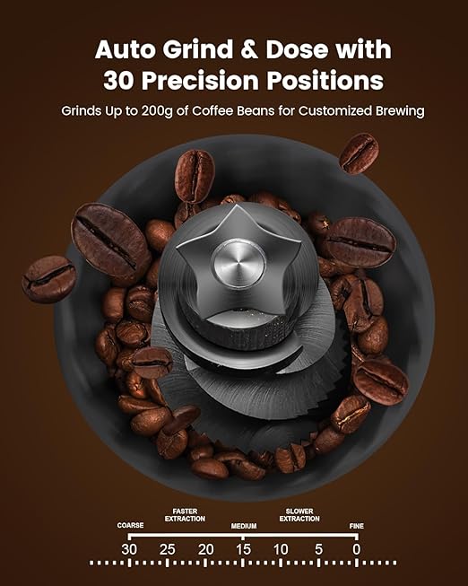 (2026 Upgrade) 15 Bar Espresso Machine with Built-in Anti-Clog Coffee Grinder, Expresso Coffee Machines with Milk Steam Wand/Frother/Tamping Tools,Espresso Maker with Grinder for Lattes-Sleek Black