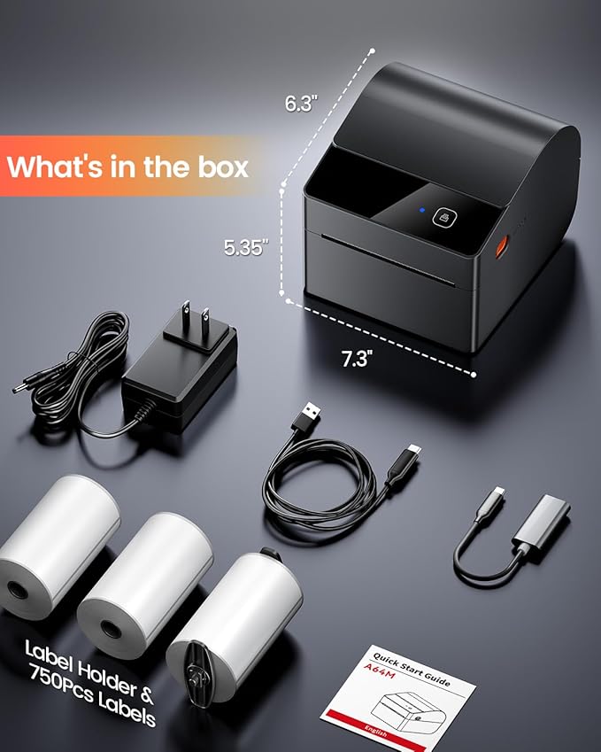 ASprink Bluetooth Shipping Label Printer with 3 Roll Labels, 4x6 Thermal Label Printer for Small Business, Thermal Printers Come with 750PCS 4x6‬ White Labels (250 Labels/Roll)