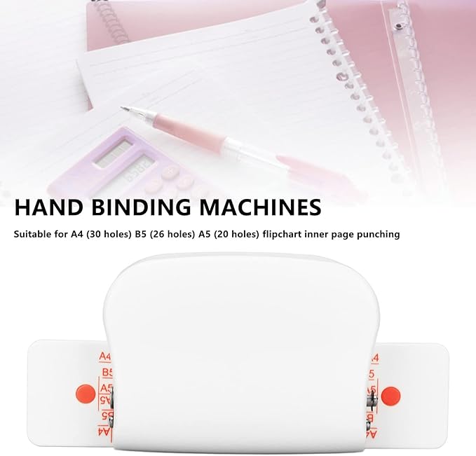 Binding Machines, Mini Manual Multipurpose 6 Holes Cinch Book Binding Machine, Coil Binding Machine for Home Office(White)