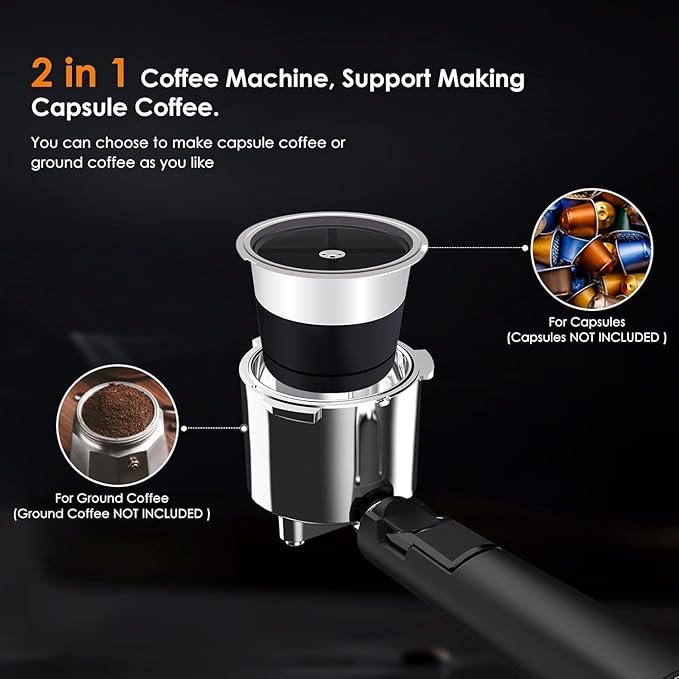 COWSAR Commercial-Grade Espresso Machine, 20Bar High Pressure Compact Coffee Maker with Milk Frother Steam Wand. Equipped with 45oz Detachable Water Tank, Ideal for Brewing Cappuccino