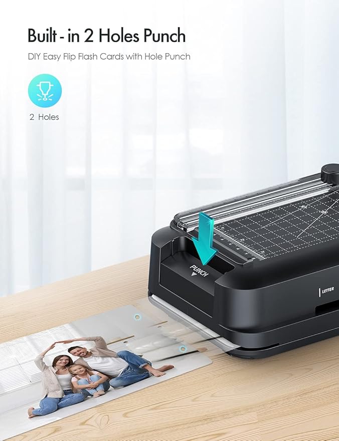 Teacher Laminator Kit, 5-in-1 Laminator with Built-in Paper Trimmer, Hole Punch & Corner Rounder, 50 Laminating Pouches, Fast 3-Min Warm-Up, Jam-Free for Teacher or Craft