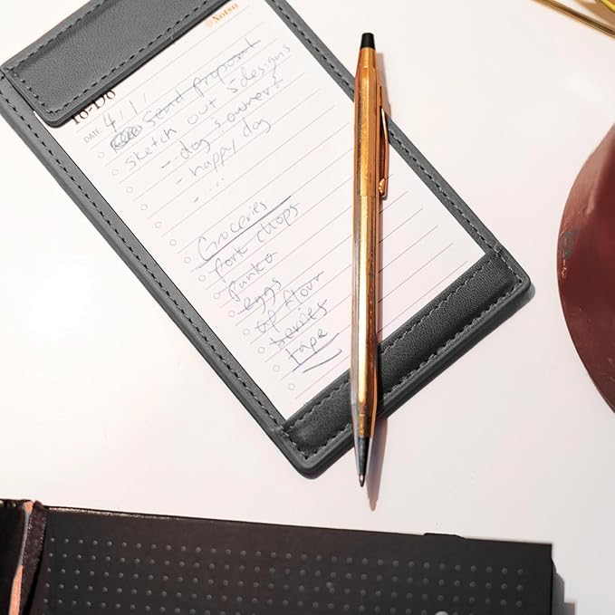 Notsu Note Card Holder | Minimalist 3x5 Inch Index Card Holder Handheld Case in Premium Gray Vegan Leather with 25 To Do List Notecards