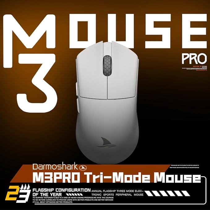 Darmoshark M3 Pro Wireless Gaming Mouse,Tri-Mode 2.4G/USB-C/Bluetooth Mouse Up to 26KDPI,PAW3395 Optical Sensor Lightweight 55g,8 programmable Button 500MAh Battery Life,Computer Mouse for Laptop(W)