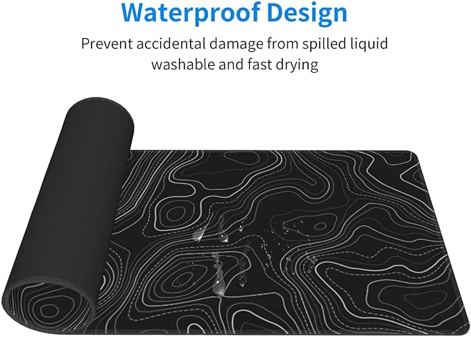 Topographic Map Minimalist Gaming Mouse Pad Desk Mat XL 31.5×11.8 Inch Black Lines Contour Geographic Extended Mousepad 30X80cm with Non-Slip Rubber Base Stitched Edge for Gamer Office Home Work
