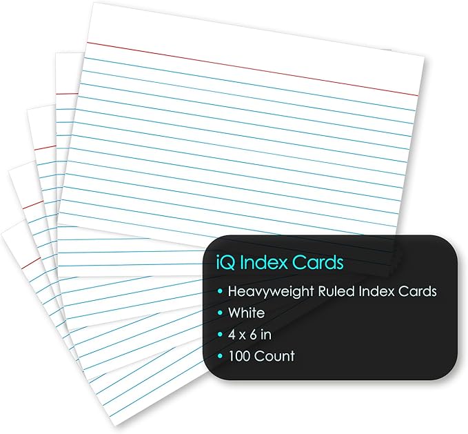 iScholar Index Cards, White, Ruled, 4 x 6 Inches, 100 Card Pack (04603)