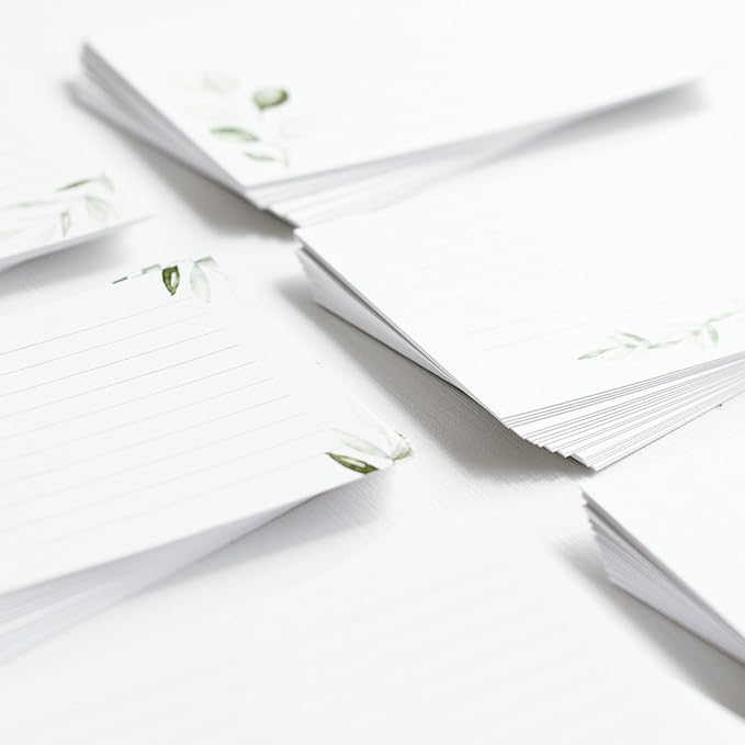 Green Leaf Index Cards by Pure Print and Design | Floral Flash Cards Perfect For Study Sessions & Learning | 100 Cards of Premium Quality with 5 Different Designs | Green Leaf | 3x5 inches
