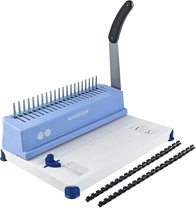 Comb Binding Machine, 21-Hole, 450 Sheets Capacity, Punch up to 12 Sheets, Punch Comb Binder Machines for Letter Size A5/A4 Paper with 100pcs 1/4" Binding Spines