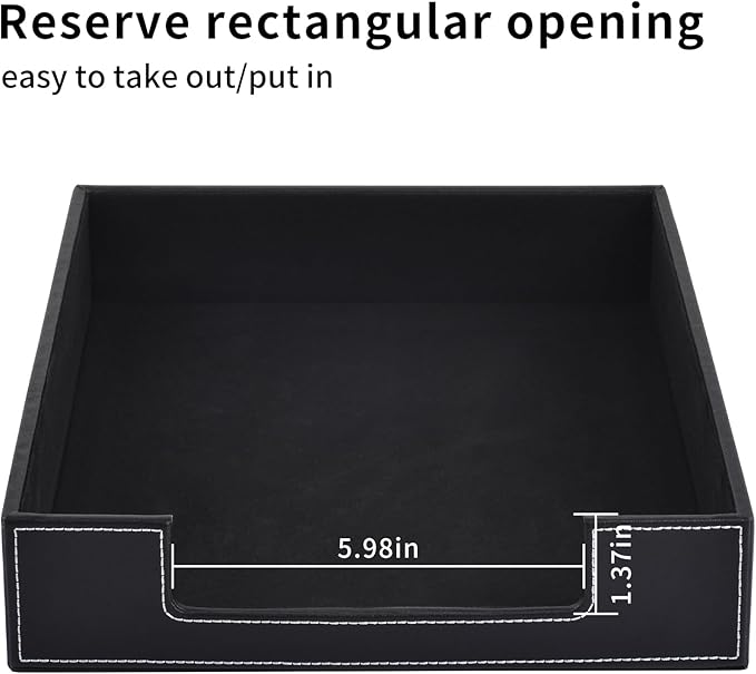 Leather 1-Layer Letter Tray Stackable File Document Tray,A4 Paper Case Rack Desk Office Supplies Organizer Holders,Desktop Organization, Pen Mail Magazine Storage Box(Black)