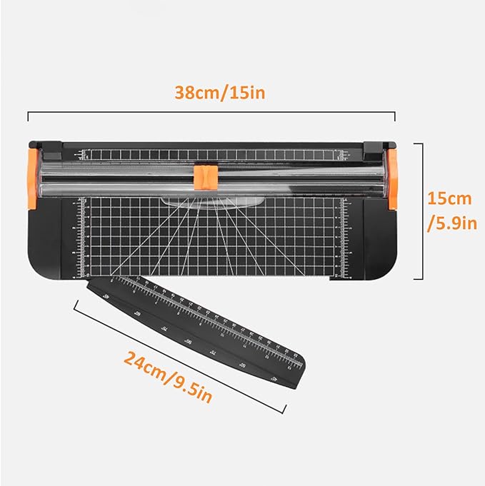 Portable Paper Cutter, 12.2 Inch Desktop A4 Paper Trimmer with Sliding Cutter Head, Side Ruler, and Safety Features for Crafting Photos, Cards, Office Supplies