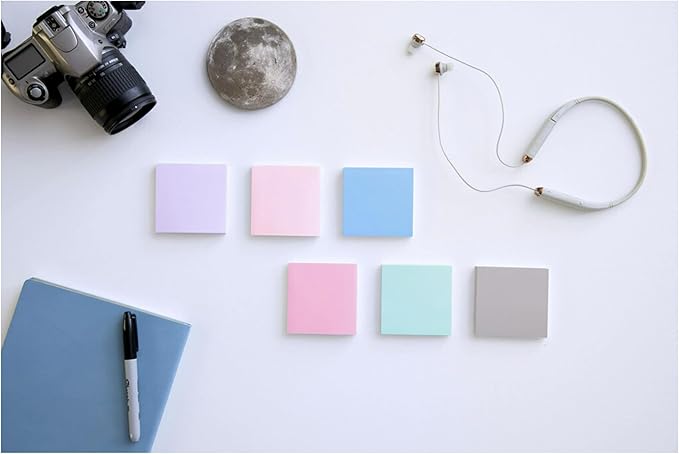 Post-it 100% Recycled Paper Super Sticky Notes, 3 in. x 3 in., 12 Pads, 70 Sheets per Pad, Wanderlust Pastels, New Year Organization or Second Semester School Supplies