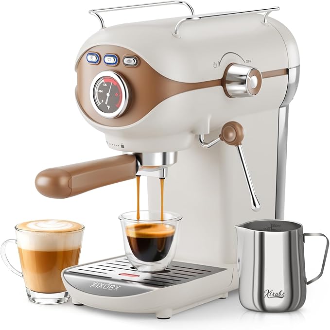 XIXUBX Espresso Machine, 20Bar Compact Espresso Maker with Milk Frother, PID Temperature Control, Low Vibration Coffee Maker for Small Kitchen, Home, Brews Latte, Cappuccino