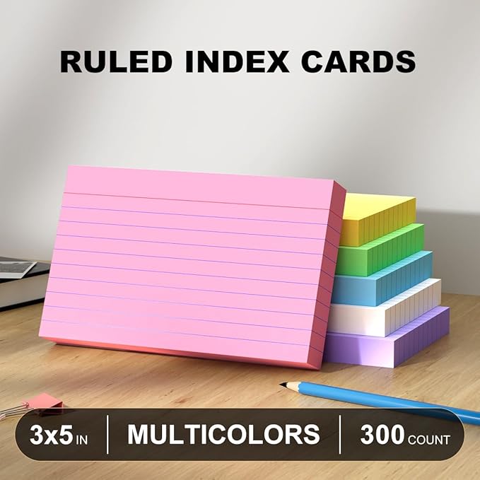 600 Count Colored Index Cards 3x5 in Ruled Flash Cards for Studying, 12 Pack of 50, Multilcolor Notecards Lined Flash Cards Bulk, Neon Flashcards Note Cards, 3x5 Index Cards for School, Home, Office